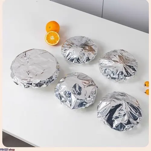 Aluminum Foil Food Covers (50 Pack) - Reusable Elastic Stretch Lids, Heat-Resistant & Airtight Leakproof for Bowls and Party Platters, Airtight Leakproof Lids, Leakproof Lids Set