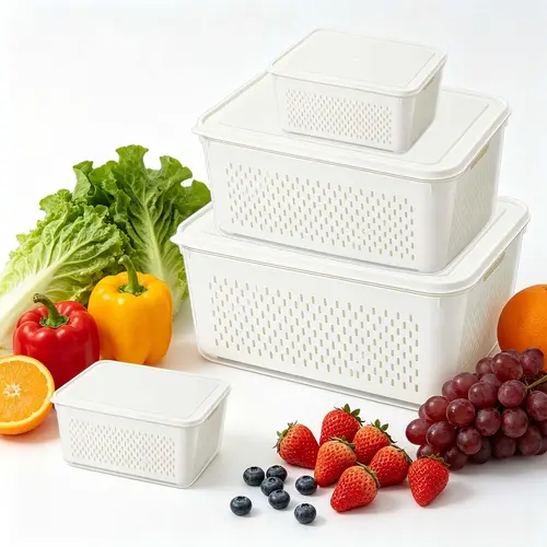 8 PCS Multi-Size Kitchen Fruit Storage Containers (3.5L) with Removable Colander, Airtight Stackable Leakproof BPA-Free Fridge Organizer Bins with Lids, Ventilation System Produce Saver for Berries, Vegetables