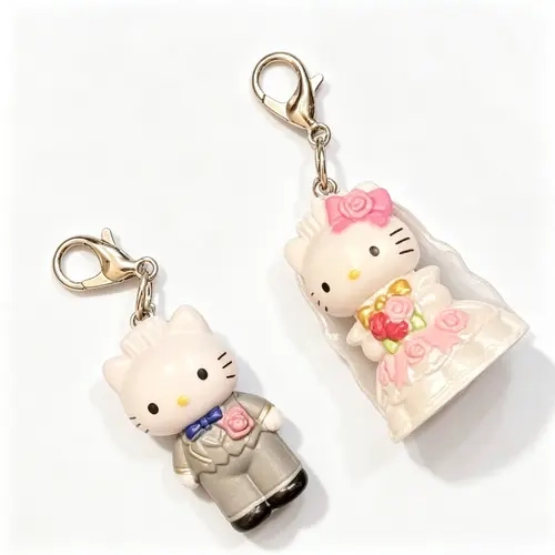 Viral TikTok Sanrio Wedding Prince Hello Kitty Keychain Set Pair Kawaii Romantic Matching Keychains for Couples & Wedding Gifts