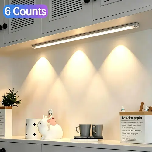 Motion Sensor LED Under-Cabinet Rechargeable Indoor Lighting Set Pack - USB Charging, Dimmable, 3-Color Temperature, Magnetic Adsorption, Alloy Body, Kitchen Light, Modern Home Supplies for Kitchen, Valentine's Day Room Decor, Aluminium, Led Lights, Magne