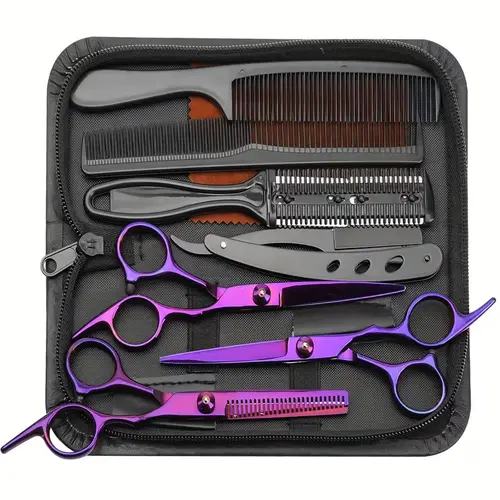 MOVATEK 9pcs Hair Clipper Set,Haircutting Tool Kit,Professional 6. 5" Right-Handed Thinning Shears for Men & Women, Ideal for Salon & Home Use, Unscented, Perfect for All Hair Types, Relaxed Textured Hair Hairdressing Tool Set Styling Kit