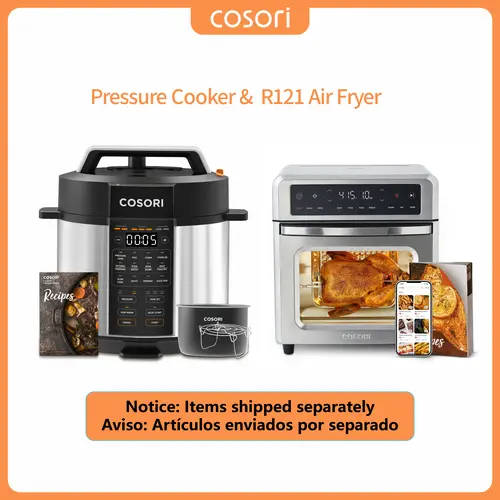 COSORI Pressure Cooker & R121 Rotisserie Oven Bundle - 9-in-1 6Qt 110V 1800W Electric Cooker with Multi-Modes, 11-in-1 13Qt 4-Speed+Turbo Automatic Multi-Functional Fryer (Bake/Toast/Reheat), 13.5"D × 13"W × 14.5"H, 15.4 lb, Cooking Made Easy for Daily Us