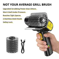 Cordless Electric Wire Cleaning Brush, Rechargeable High-Torque Metal Scrubber with 2 Food-Grade Stainless Steel Heads, Compact BBQ Grill Brush for Tight Spaces, Paver Joints, Patios & Garden Tools