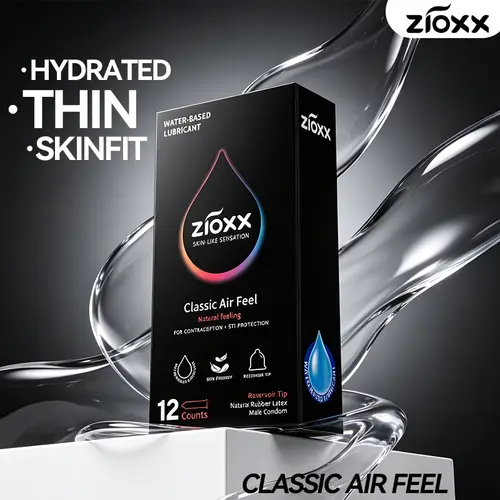 ZIOXX Classic Air Feel Male Condoms - Thin, Ultra Fine 0.045mm Natural Latex, Standard Fit, Skin-Friendly Smooth, Prop 65 Safe, Reliable Protection, Reservoir Tip, 3-Count Trial Pack (3-48 Counts, 12-Piece Option Available)