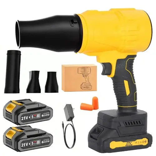 Brushless Cordless Turbo Blower - Super Power Handheld Blower, Variable Speed, Nozzle, 2x Batteries, 1.12lb Lightweight Portable, Temp Control Safe, for Lawn Care