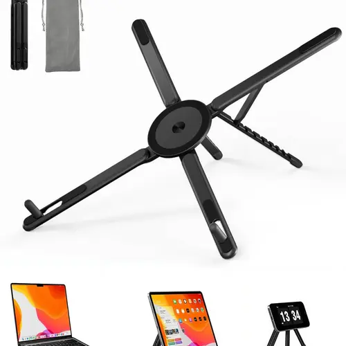 Portable desktop laptop computer stand, three-in-one adjustable aluminum magnetic folding mobile phone stand, 8-level height adjustable laptop computer stand, 8-level height adjustable laptop computer riser