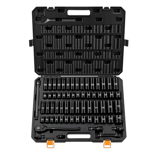 VEVOR 65-Piece 1/2"-Drive Impact Socket Kit - 6-Point SAE (3/8"-1-1/4") & Metric (10-24mm) Socket Wrenches, Cr-V Alloy Steel, Less Bolt Rounding, Impact-Ready Drive, Easy Identification, Sturdy Case, Work Tools for Mechanics (SAE/Metric Mix)