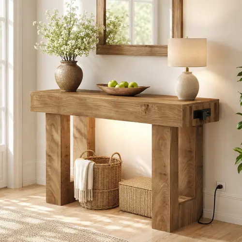Motion Sensor Entryway Table – 47" Farmhouse Narrow Console Table with Auto Night Light, Outlet & USB, Open Storage for Hallway, affordable Behind Couch,dorm essentials,home decor