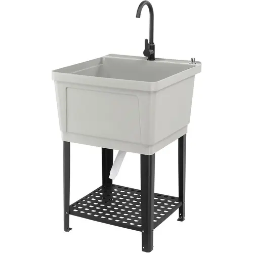 Freestanding Utility Sink Laundry Tub with Stainless Steel Faucet - Bathroom Sink for Washing Room (23.6"W×23.6"D×36.2"H, Grey)