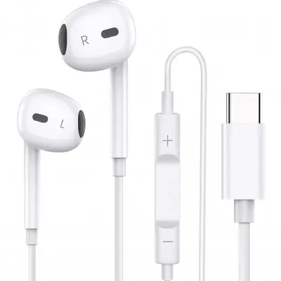 USB-C Headphones with Mic & Volume Control – HiFi Stereo Earbuds for iPhone 17/17 Pro/16/15, Samsung S25/S24/S23, Pixel 10/9, OnePlus & USB-C Phones