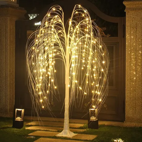 Weeping Willow Tree Light, Birch Tree Lights, Artificial Maple Tree, Crystal Tree Lamp for Indoor & Outdoor Decor, Perfect for Weddings, Festivals, Home, Garden, and Party Decoration, Warm White Lights/RGB