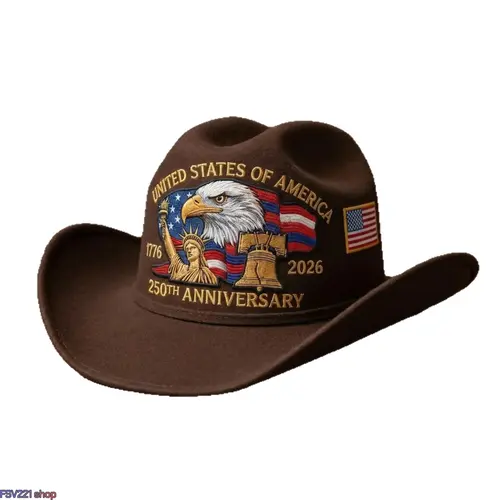 Unisex Patriotic-Themed Felt Cowboy Hat — Commemorative Headwear for the 250th Anniversary of the U.S. Founding; Features Printed Embossed Eagle Emblem; Wide-Brimmed Western-Style Accessory for Outdoor Parties, Mens Hats, Rancher Style Hats