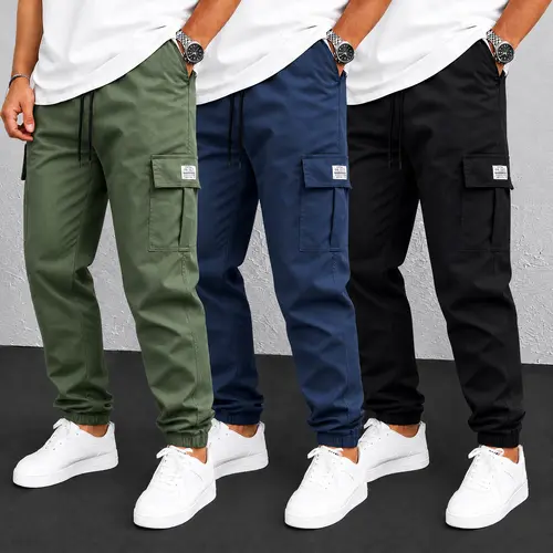 Men's Plain Cargo Work Pants - Slim Fit, Lightweight Quick-Dry, Elastic Waist, Multi Pocket, Easy to Style for Outdoor Hiking & Office Wear, Cargo Men's Pants, Built For Hiking And Work, Outdoor To Office