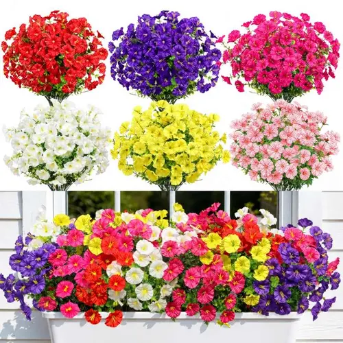 Realistic Artificial Flowers - UV & Sun Resistant Outdoor/Indoor Plants, No Fade Vibrant Purple/Rose/Pink/Yellow/Pink/White/ Lavender/, Low Maintenance Faux Floral Decor for Garden, Patio, Porch, Outdoor Artificial Flowers #halloweenfinds #hotelvibes, Sil