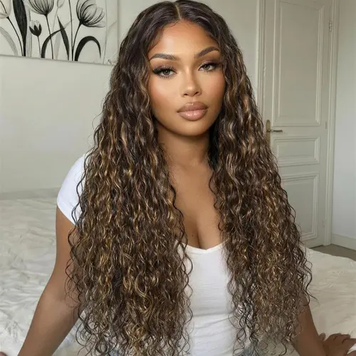 【LIVE SALE】Unice Highlight Balayage Water Wave Wig 7x5 Lace Closure Human Hair Wigs with Drawstring Pre Bleached Knots Glueless Lace Wig