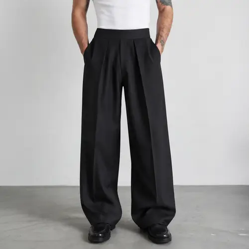 Men Wide Leg Pleated Dress Pants Relaxed Fit Trousers for Office Outfit Work OOTD Business Casual Daily Wear Straight Drape Front Pleat Pants for Mens Fashion Commuting Travel Date Night Summer Streetwear Formal Shirts