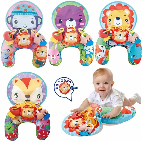 Baby Head Control Training Pillow, U-Shaped Learning Cushion, Multi-Functional Crawl Mat, with Various Hanging Toys, Ideal for Infant Cognitive Development