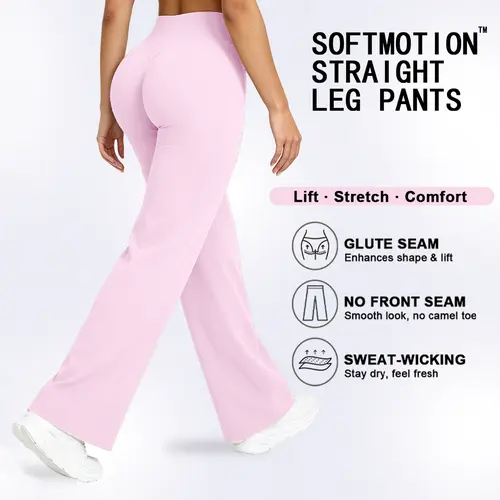 DEEFY SoftMotion Women's Solid Color Wide Leg Pants - 30.5" & 31.5" Inseam, Breathable Light Thin, Gym Workout Apparel, Comfy Pants for Fitness Outdoor Sports Yoga