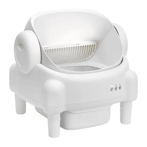 ECORUI Self - Cleaning - Litter Box Open Top Automatic with App Control for Multiple Cats Safety Sensors Protection Cream White 16.5"x16.5" Entrance 10.5L Compartment