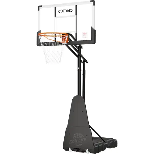 Cofiyard Unisex Outdoor Upright Rebounding Basketball Hoop System, 44" Thick PC Shatterproof Backboard, 44" Stable Base, 5.25-10 FT Adjustable Height, Wheels, Sandbag Stability for Kids & Adults