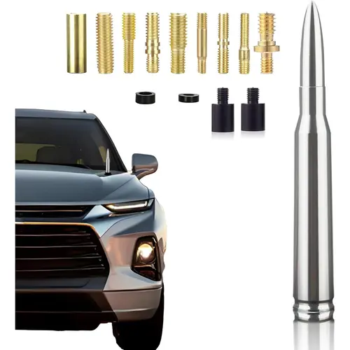 Antenna 50 Cal Car Truck Bullet Antenna Truck Accessories Universal Replacement for GMC Sierra 1500 Chevy Dodge Ram Silverado 1500 2500 3500 Ford F150 F250 F350 (Chrome)