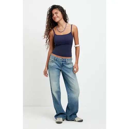 Pacsun Women's Zoe Low Rise Girlfriend Jeans Tinted Medium Blue