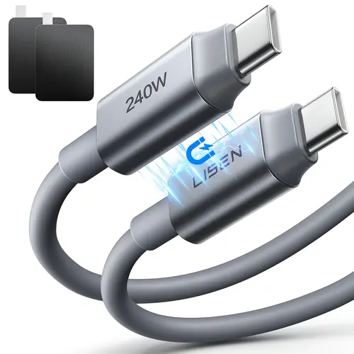【2 Pack】LISEN 240W  Super Fast Charging1.5M USB-C to C Dual Magnetic Silicone Charging Cable, With Adhesive Magnetic Cable Organizer for Snap-on Storage,  Compatible with iPhone 17/16, iPad, MacBook Air Pro, Samsung, for Home, Car, office
