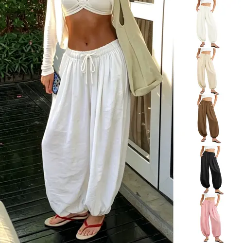 Yeokou Women's Summer Bohemian Baggy H-Type Genie Pants - Casual, Lantern Bottom, Loose-Fitting Elastic Waist, Wide Leg, Machine Washable Boho Clothes for Women, Women's Clothes,back to school shopping