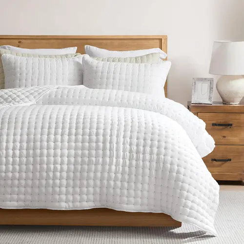 WDCOZY Cross-Stitch Design Quilt Bedding Set – California King/King/Queen/Twin, 2 Pillow Shams, Lightweight Soft Bedspread/Coverlet, All-Season Summer Luxury，Bedspread Summer