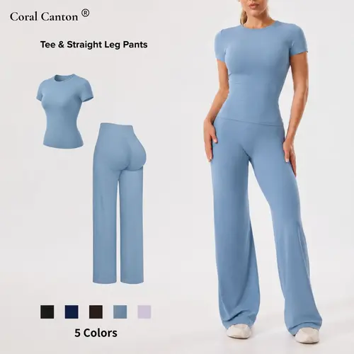 Coral Canton Women's Tee & Straight Leg Pants Sports Set