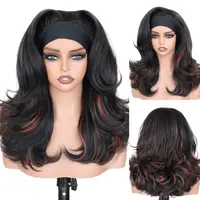 Layered Blowout Headband Wig Wear & Go Glueless Lace Silk Heandband Synthetic Hair Wig Body Wave 18Inch Easy Install for Women Beginners Daily Use