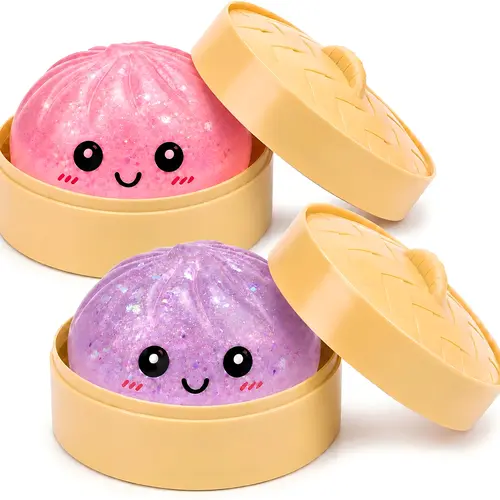 KIDGENIUS  Dumpling Squishies - Clear Glitter, Slow Rising Bao Bun, Soft Squishy Fidget Toy - Silent, Cute Desk Stress Relief, Birthday Gift for Kids Summer Party Favor