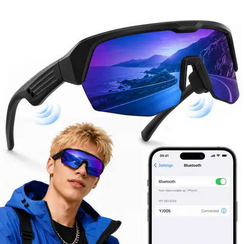 Seenda Bluetooth Smart Glasses - UV Protective Sports Sunglasses, Outdoor Gadgets with 130mAh Battery, Fast Type-C Charging, Polarized Lenses, Music Player, Hands-Free Calling, Voice Control for Men, Cycling, iOS/Android