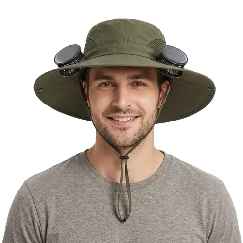 Solar fan hat Outdoor Wide Brim Sun Hat with 2 Solar Fan Sun Bucket Hat for Men Women UPF 50+ Bucket Fishing & Beach with Fan Built in