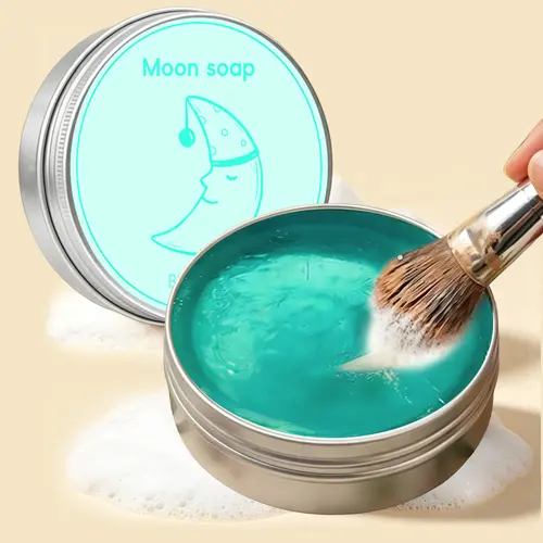 Moon-Shaped Silicone Cleansing Bar - Coconut Scent Cosmetic Brush Cleaner, Portable Makeup Tool Cleaner for Deep Clean Without Residue