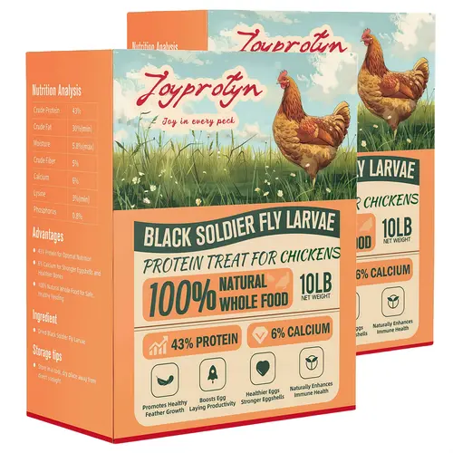 Joyprotyn 20LB Non-GMO Black Soldier Fly Larvae Dry Food - 43% High Protein, 6% Calcium, Gluten-Free, Dairy-Free, Natural Whole Food for Chickens & Ducks, 85X More Than Mealworms, Eco-Friendly, All Ages, 12-Month Shelf Life