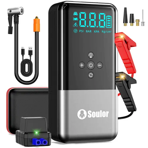 All-Season 3000A Car Jump Starter with 160PSI Tire Inflator,  PowerBank & LED Light, Reliable in All WeatherConditions, Compatible with Most Cars & Trucks(All Gas/6.0L Diesel), Automotive Emergency Tool