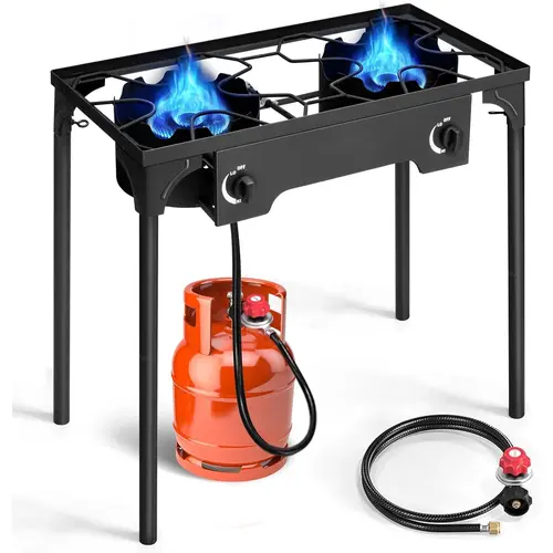Ktaxon 1/2/3/4-Burner 150000 BTU Propane Gas Camping Stove - Portable Outdoor Cooking Station with Removable Legs, Temp Control Knobs, Outdoor Camping Equipment, Picnic Cooker for Backyard BBQ