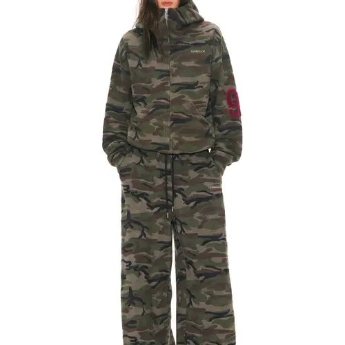 FDR Camo Print Zip-Up Hoodie, Unisex Oversized Heavyweight Sweatshirt with Embroidered Letter Detail,High Collar Big Hood Relaxed Fit Vintage Y2K Streetwear Jacket for Casual Everyday Wear#TikTokShopBackToSchool, Tops