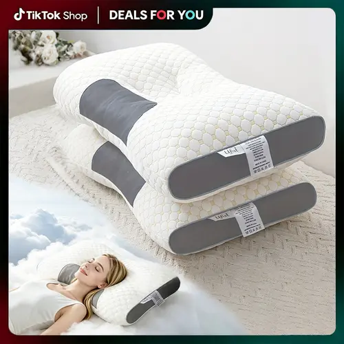 【Summer Deals】UFIST 2-Pack Ergonomic Neck Low Pillows - Orthopedic Ergonomic Neck Pillows for All Sleepers, Breathable Honeycomb Bed Pillows for Deep Sleep, Modern Design, Suitable for All Seasons