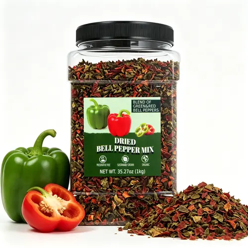 Bulk Chopped Dehydrated Red & Green Bell Pepper Mix Flakes - 100% Natural Chili-Infused Dried Vegetables, Sugar-Free Vegan Spices, Instant Flavor for Soup, Pizza Toppings, Homemade Spice Blends Every Meal, Dehydrated Green Bell Peppers