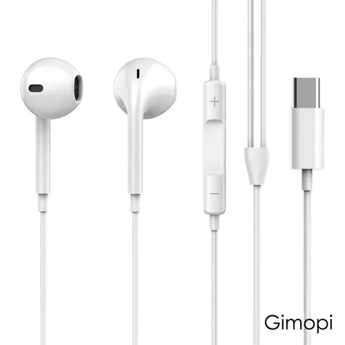 Gimopi USB-C Wired Semi-In-Ear Headphones, Clear HiFi Stereo Wired Earbuds with Built-in Mic & Adjustable Volume Buttons, Lightweight Portable Daily Earphones, Compatible with iPhone 15/16/17/18, Samsung Galaxy Series, Hands-Free Calling & Daily Audio Use