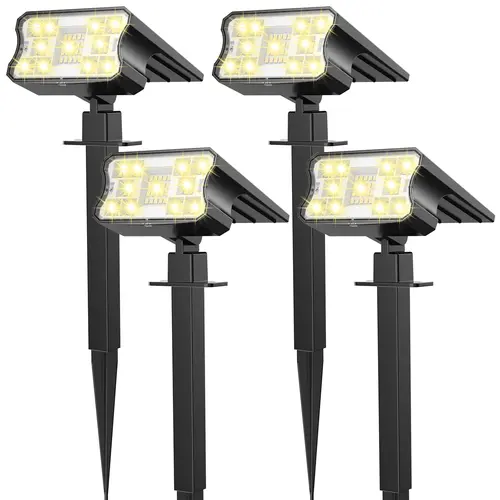 HGGH Solar Outdoor Lights, 56 LED IP68 Rated Waterproof Solar-Powered Spotlights with 3 Lighting Modes, 4-Pack Warm White for Garden Yard Outdoor Security Flood & Spot Lighting