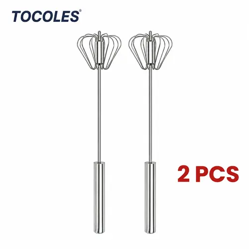 AA Stainless Steel Hand-Push Rotary Whisk - Food-Grade Rust-Resistant Kitchen Utensil with Sturdy Riveted Construction, Semi-Automatic Design for Coffee, Egg Whisking Tasks, Easy to Clean
