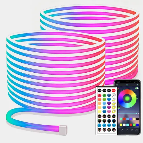 YeeWhale 100FT/132FT Neon LED Rope Lights - IP65 Wet-Area Use, Flexible RGB Ambient Light Strip Specialty & Decorative Lighting with Remote/APP Control for Home Bedroom Indoor Outdoor Décor, Led Lights