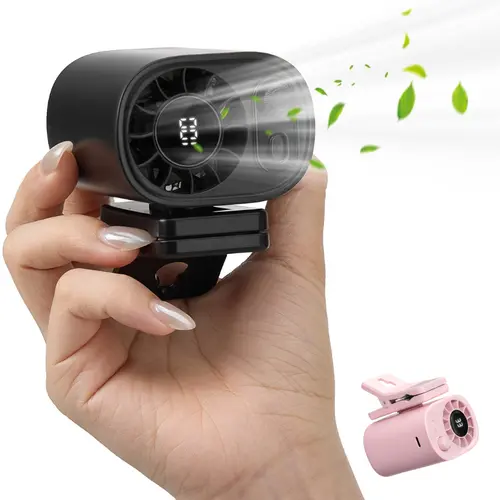 Joytutus Portable Car LCD Clip Fan - 360° Rotatable, Detachable Clip, 100-Speed Wind, USB Rechargeable, 1800mAh Battery-Powered, Low Noise Oscillating, Clamp-Anywhere Black (Rechargeable, Battery-Powered, Oscillating Portable Fans), Modern Portable Fans