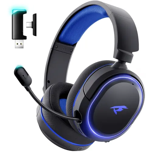 Picun G2 Over Ear Wireless Headset with Mic - 2.4GHz/Wired/Bluetooth 5.4, 5ms Low-Latency, 7.1 Virtual Immersive Sound, ENC Noise-Canceling Retractable Mic, RGB Lighting, 2h Use, PS5 Accessories, for Gamers (Gamer Aesthetic), Laptops, Desktops, PS4,techvi