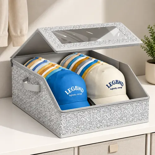 Large Stackable Hat Storage Boxes for Baseball Caps with Handle, Hat Organizer Rack for Wardrobe, Closet, Bedroom, Shelf and Home Organization, Space-Saving Storage for Hats and Men’s Gifts  carry