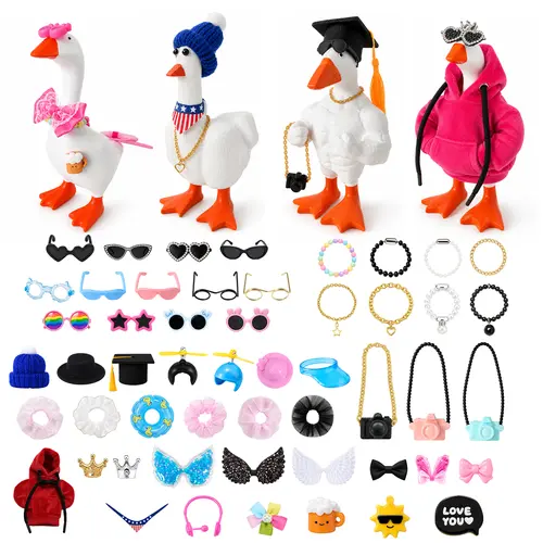 43Pcs 7Inch Mini Desk Goose Outfits Set | Magnetic Goose Statue Accessories with Hats Sunglasses Bikini for Muscle Goose Middle Finger Goose,specialty supply