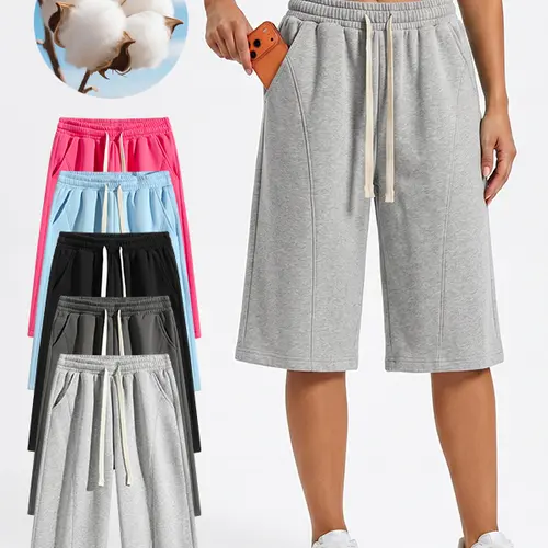 Women's Oversize Baggy Capris for Unisex, Soft Fabric and Relaxed Fit,  Lazy Days, Athletic, Runs, and Casual to Choose, Long Sweat Shorts with Fleece Lined for Boyfriend Basic StreetStyle Loungewear, This Comfy Enough to Lounge In